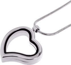 RUBYCA Living Memory Heart Locket Snake Chain Necklace Crystal Floating Charm DIY Silver Tone 5Pcs