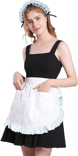 PURFUN 2Pcs Maid Costume Headband Apron Set, Women Cosplay Roleplay Halloween Costume Lace Bowknot Headband White Waist Apron Maid Outfit Accessory Bistro Coffee Shop Waitress Apron