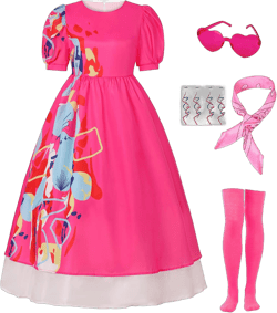 Women Weird Doll Movie Costume 2023 Adult Kate Cosplay Hot Pink Puff Sleeve Dress Halloween Costumes Fancy Outfits