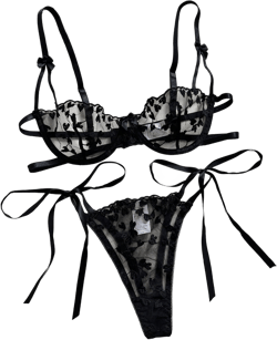 Heart Embroidery Lingerie Set Mesh Unlined Bra & Strappy Thong Women's Sexy Lingerie & Stocking Lingerie for