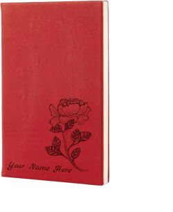 Personalized Gift Hardcover Leather Journal, Diary, Sketchbook, Notebook, custom cover original art birthflower 12 design, custom laser engraved text, 7 colors (Red, Lined or Blank)