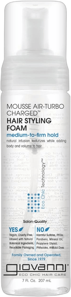 GIOVANNI Mousse Hair Styling Foam - Mousse for Curly Hair, Volumizing Hair Foam for Women & Men, Foaming, Add Texture for Curls & Wavy Hair, Defining & Enhancing - 7 Fl Oz (Pack of 1)