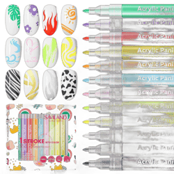Saviland 12 Colors Nail Art Pens Set - 3D Nail Polish Pens Acrylic Paint Pens Nail Markers for Nail Art Drawing Painting Nail Point Dotting Liner Pen Manicure Tools Nail Design Kit Home Nail Salon DIY