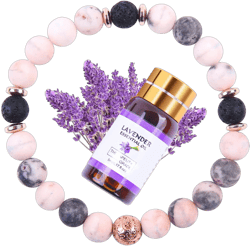 Lava Rock Diffuser Bracelets, Stone Beaded Bracelets Gift for Women Jewelry, Come with 5ml Lavender Essential Oil (Pink Zibra)