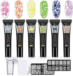 Mobray Nail Stamping Polish Gel 8 ml, 6 Colors UV LED Nail Stamper Kit with 1*Head Stamper 1*Scraper And 2*Leaves Flowers Animal Pattern Nail Stamping Plates Nail Polish Stamping Kit for Women Girls
