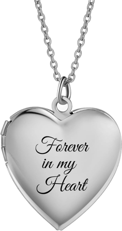 Personalized Photo Locket Necklace - Custom Name & Text, Heart Shape, Engraved, Holds Pictures - Customized Gifts for Women Silver