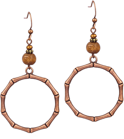 Handmade Lightweight Vintage Bohemian Bronze Bamboo Circle Hoop Dangle Drop Earrings With Nature Bead for Women Statement Jewelry Gifts Brown