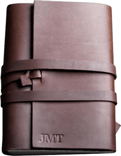 Refillable Personalized Wrapped Leather Journal - Made From Full Grain Leather - Ox & Pine - Comes With and Holds 4 Kraft Paper Notebooks (4x6, Graph Paper, Dark Brown)