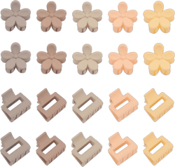 SuPoo Mini Hair Clips Set - 20pcs Tiny Claw Clips for Thin Hair, Flower Clips for Bangs, Women's Hair Accessories Pink and Brown