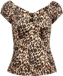 YARN & INK Women's Rockabilly Tops 1950s Pinup Shirt Casual Off Shoulder Vintage Blouse X-Large Leopard Print