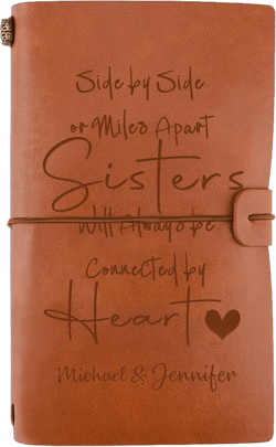 Personalized Leather Journal Gift for Sister-Custom Friendship Gifts for Women Friends- Side by Side or Miles Apart, Sister Birthday Gifts from Sister, Gift for Women Friends Christmas Wedding Gift To sister-Custom