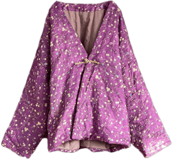 NFYM Women's Lightweight Quilted Kimono Jacket Linen Printed Open Front One Button Vintage Chinese Hanfu Style Outwear One Size Purple