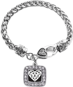Inspired Silver - Silver Square Charm Bracelet with Cubic Zirconia Jewelry Heart Shaped Lock
