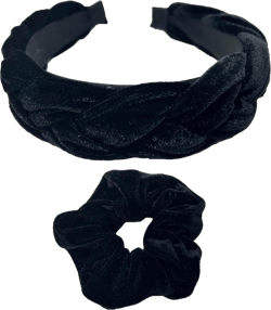 Black Velvet Valentine's Day Headbands and Scrunchies for Women and Girls, Velvet Hair Braid Headband for Women and Girls (Black Braided Hairband)