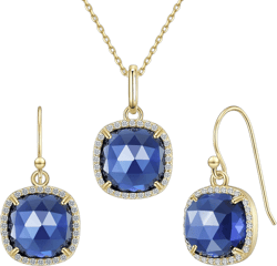 Jupiter Natural Sapphire Earrings and Necklace 14k Gold Plated Jewelry Sets for Women, Mother's Day, Valentine's Day, Birthday Jewelry Gifts for Women Mom, Wife, Best Friend