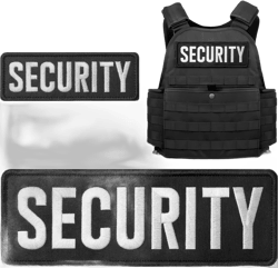2 Pieces Hook and Loop Security Patches, Tactical Security Embroidery Patch for Police Vest Jacket Back Panel(1Pcs Small and 1Pcs Large, Black) Security Black
