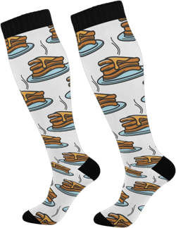 JUNZAN Canadian Breakfast Pancake Maple Syrup Knee High Socks Compression Socks for Women Men Kid for Running Sports Nurse