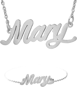HUAN XUN Personalized Custom Any Name Necklace in Golden Silver Jewelry Mary Silver No Custom Bracelet & Necklace Set