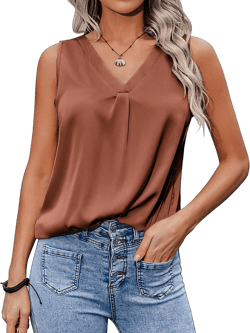 Zeagoo Womens 2025 Silk Satin Tank Tops V Neck Casual Cami Sleeveless Camisole Blouses Summer Basic Tank Shirt Small Terracotta