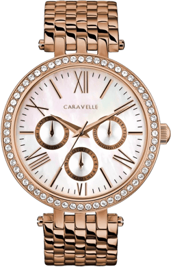 Caravelle Designed By Bulova Women's Rose Gold-Tone Stainless Steel Multifunction Crystal Watch 38mm