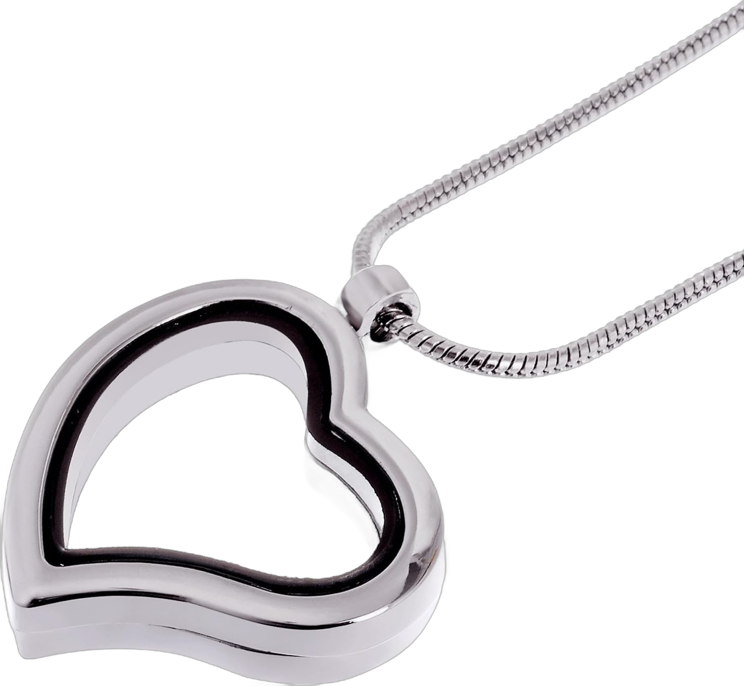 RUBYCA Living Memory Heart Locket Snake Chain Necklace Crystal Floating Charm DIY Silver Tone 5Pcs