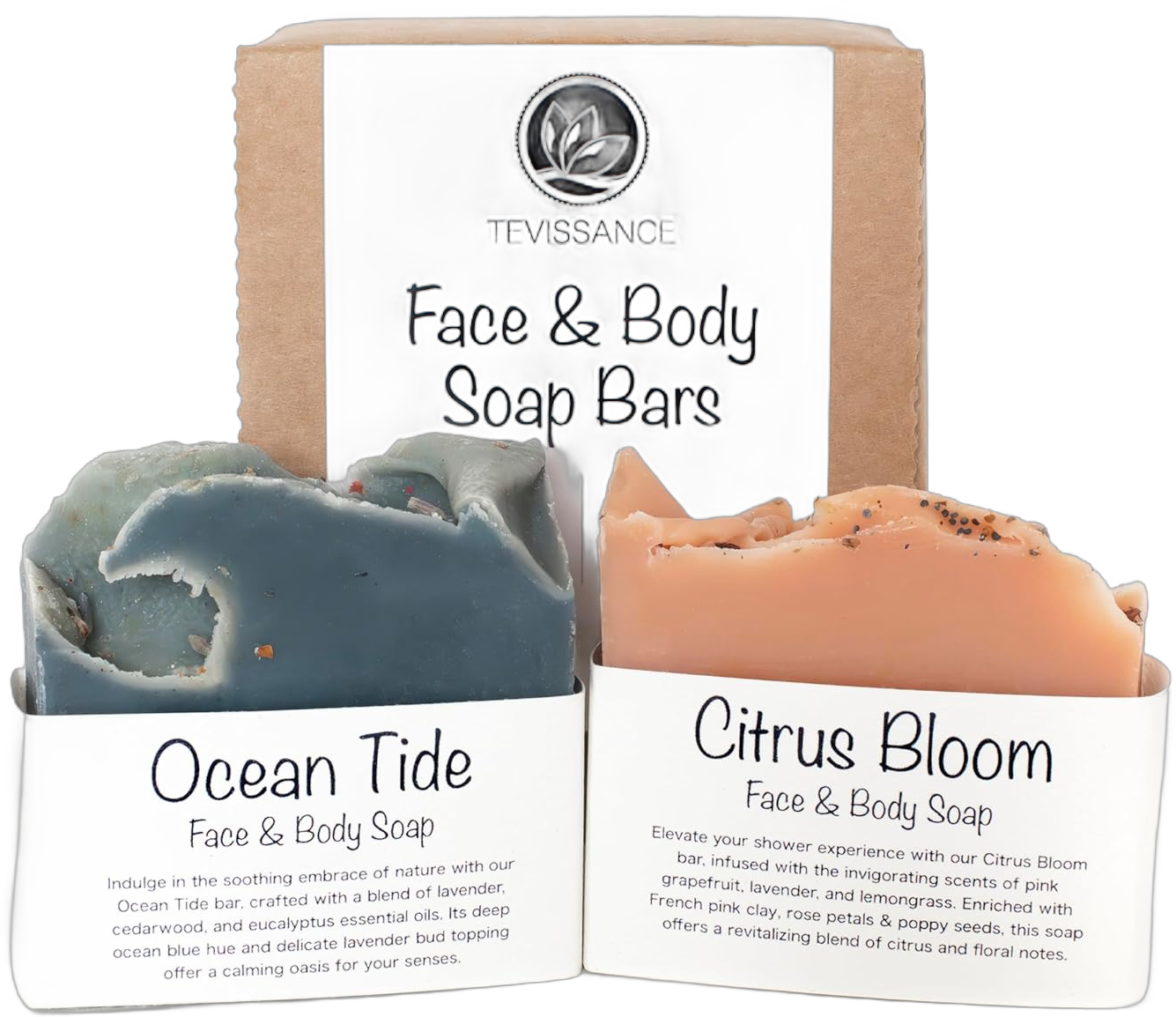 Handmade Organic and Vegan Soap Bars for Face and Body, with Premium Essential Oils of Lavender, Lemongrass, Cedarwood and Eucalyptus, 100% Natural Ingredients, Floral Scent, Set of 2 Bars