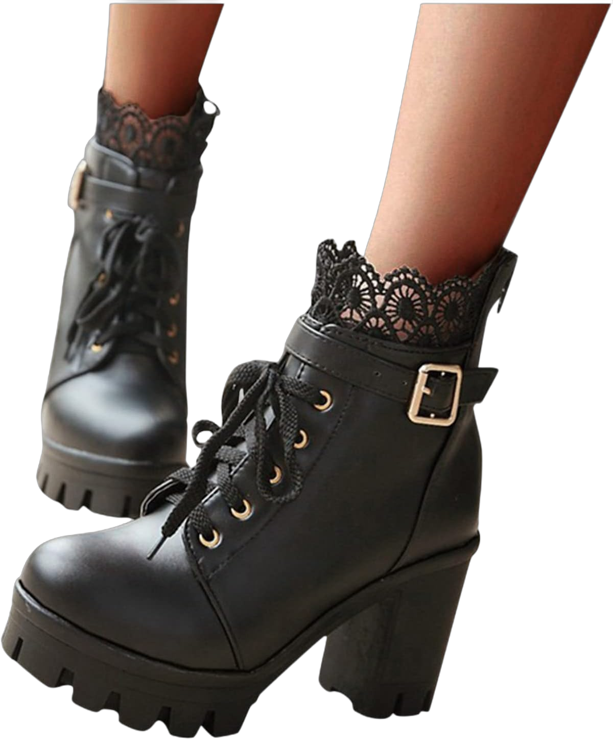 Womens Booties,Goth Ankle Boots,Platform Chunky Block High Heel Wedge Boots Stylish Lace Cosplay Combat Steampunk Boots Comfy Wide Calf Lace Up Fashion Boots with Buckle Strap 8.5 A1-1