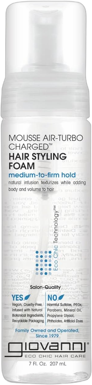 GIOVANNI Mousse Hair Styling Foam - Mousse for Curly Hair, Volumizing Hair Foam for Women & Men, Foaming, Add Texture for Curls & Wavy Hair, Defining & Enhancing - 7 Fl Oz (Pack of 1)