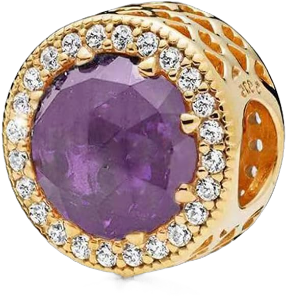 Rose Gold Plated Crystal Pave Charm & Clear CZ Charms for Pandora Bracelets Birthstone Charms Jewelry Gifts for Women (with Gift Pouch) February