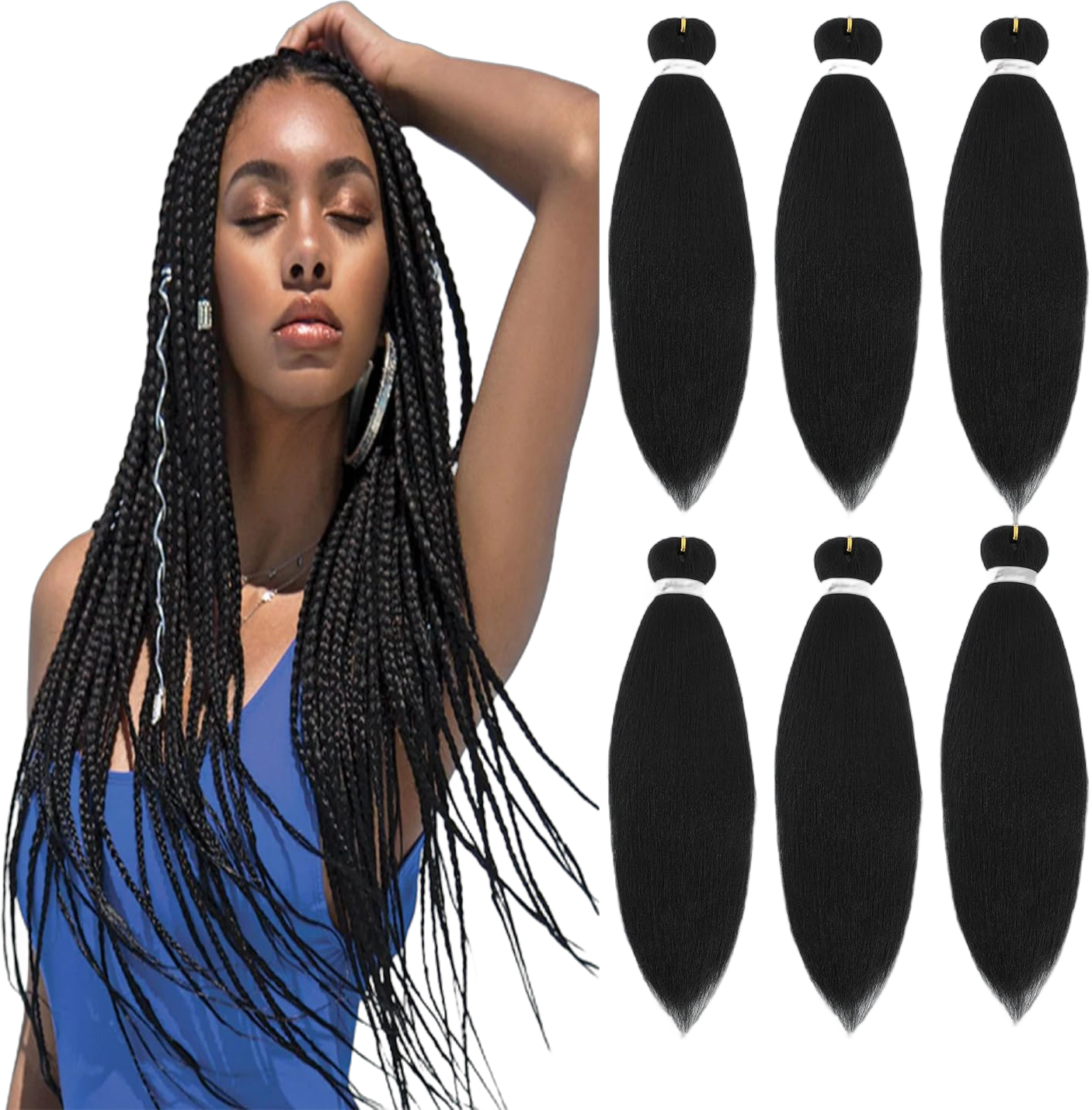 Pre-Stretched Braiding Hair 6 Packs 20 Inch Professional Twist Natural Black Yaki Perm Straight Synthetic Extension for Women Hot Water Setting 1B
