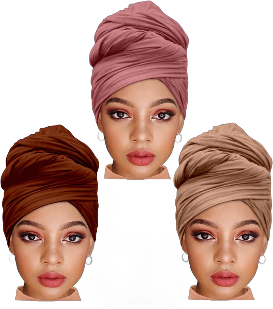 ZRQ 3 Pieces Stretch Turban Knit Headwraps African Women's Hijab Muslim Soft Breathable Hair Scarf Tie Apply for Locs Braid Headband Fashion Women Hijab (Camel,Dark Pink,Coffee) Camel,dark Pink,coffee