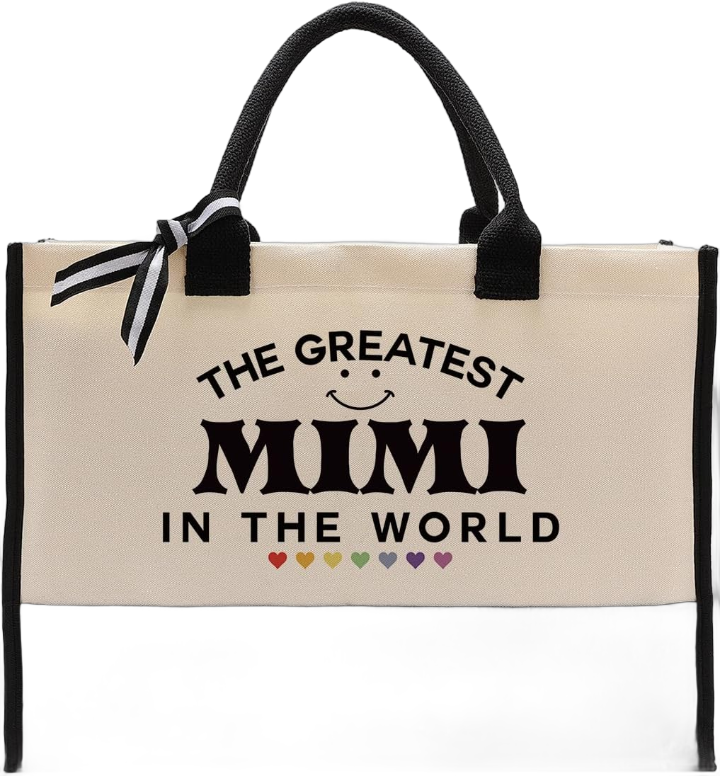 EDCTO Mimi Tote Bag Gift, The Greatest MIMI In the World, Mimi Gift Utility Tote, Cotton Canvas Tote Bag, Inspirational Gift for Mimi, Mother Birthday Gift, Mother's Day Gift for Her Women Mummy Mom