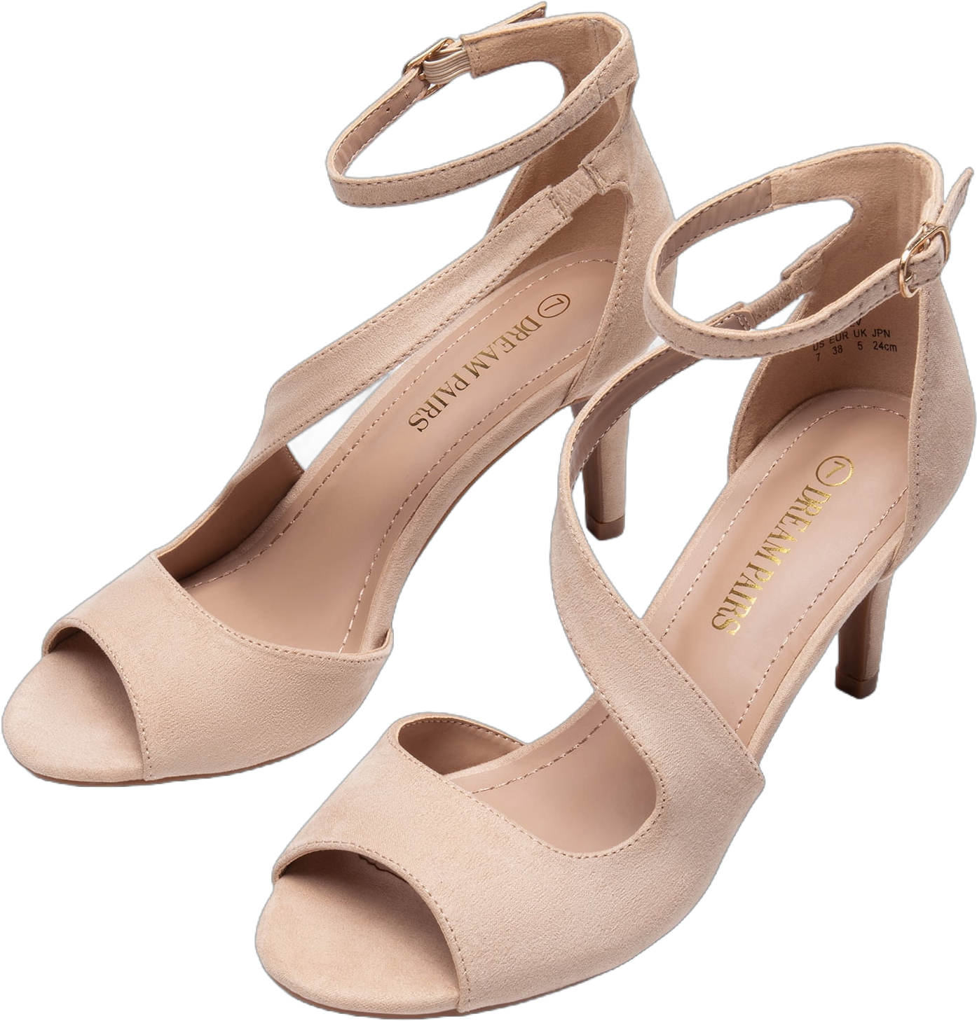 BURUDANI Women's Fashion Ankle Strap Open Toe Stilettos Wedding Party Heel Sandals NUDE Size 7.5