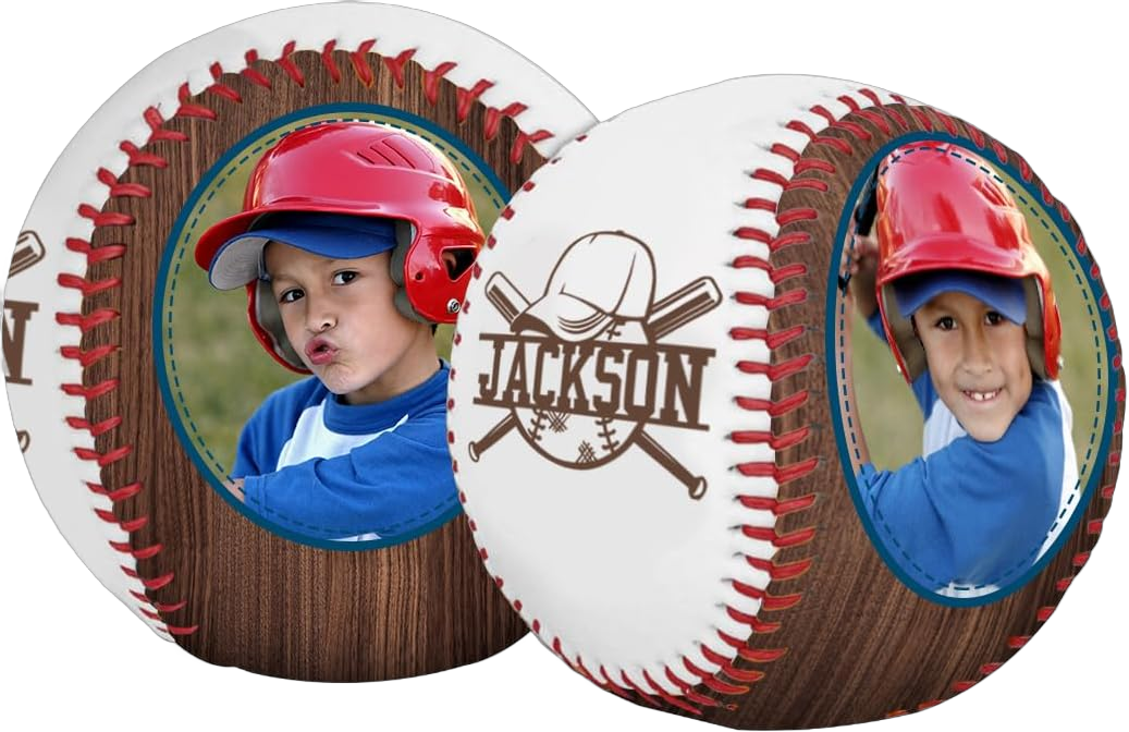 Personalized Photo Baseball Custom Name and Pictures Baseball Photo Frame Memorial Baseball with Display Case Customized Baseball Gift for Men Women Boys Girls