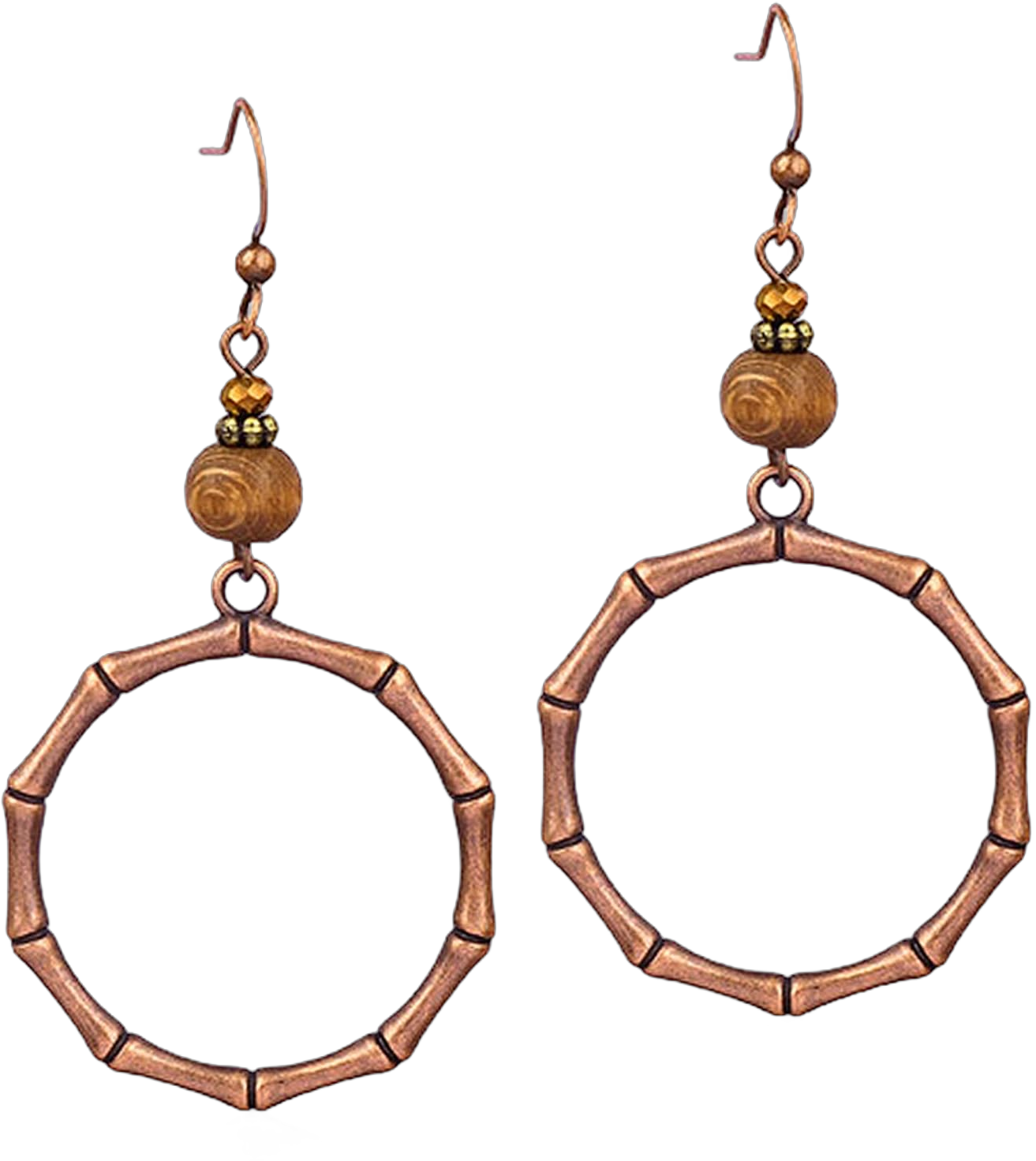 Handmade Lightweight Vintage Bohemian Bronze Bamboo Circle Hoop Dangle Drop Earrings With Nature Bead for Women Statement Jewelry Gifts Brown