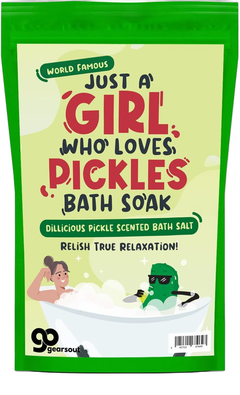 Girl Who Loves Pickles Bath Salts - Dill Pickle Scented Bath Soak for Women - Unique Spa Gift for Pickle Lovers, Funny Stocking Stuffers for Moms and Gift Baskets for Girls, Teens