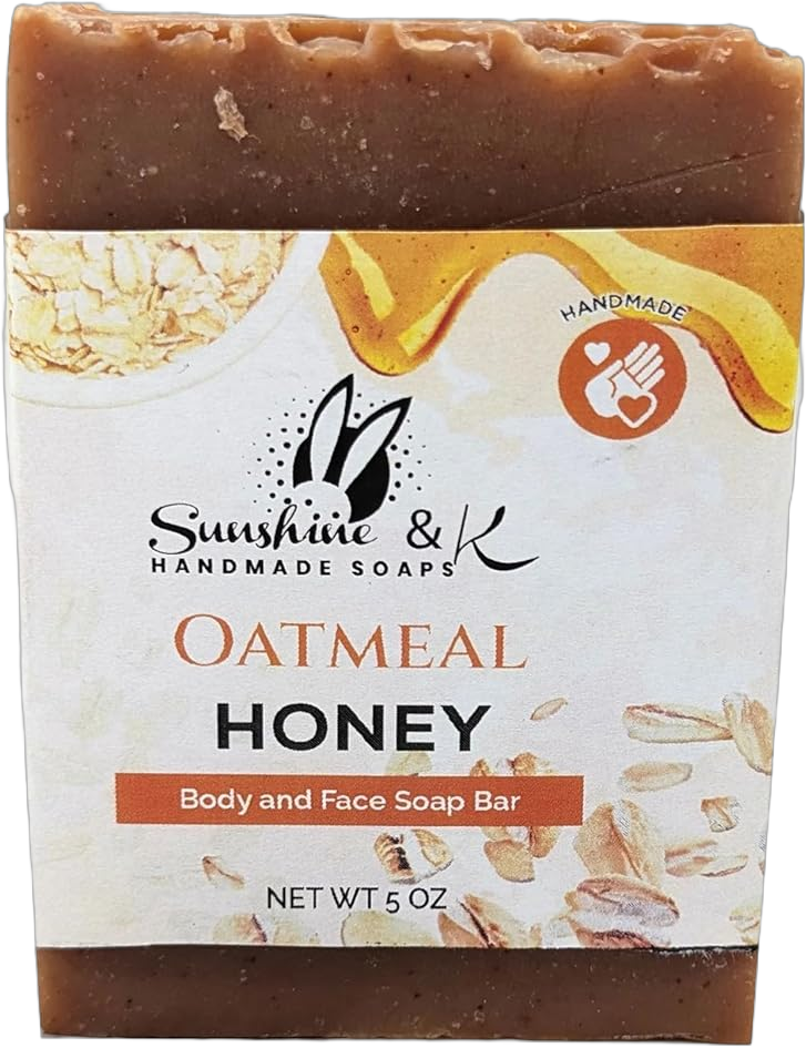Oatmeal Honey - Body & Hand Soap Bar, Handmade Bath Soap, Moisturizing Bar Soap With Beeswax, Rice Bran Oil, & Natural Base Oils, Soap Bars, 5 oz - Sunshine & K Handmade Soaps