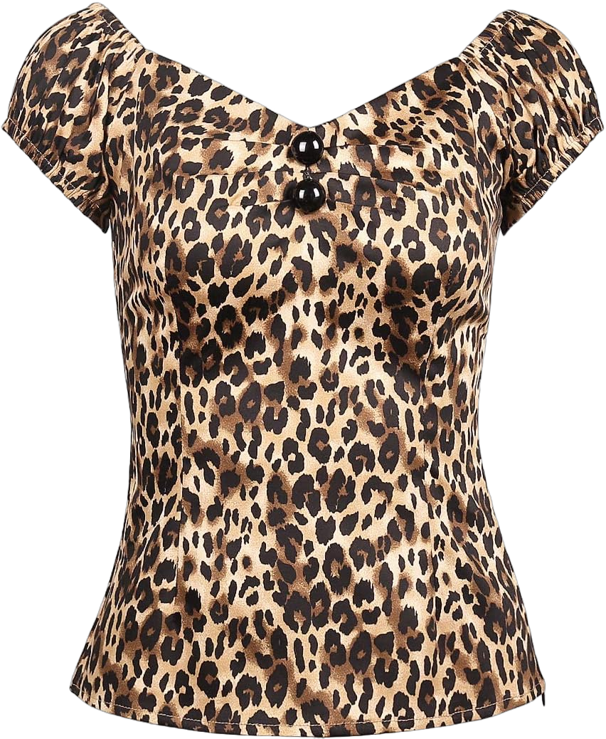 YARN & INK Women's Rockabilly Tops 1950s Pinup Shirt Casual Off Shoulder Vintage Blouse X-Large Leopard Print