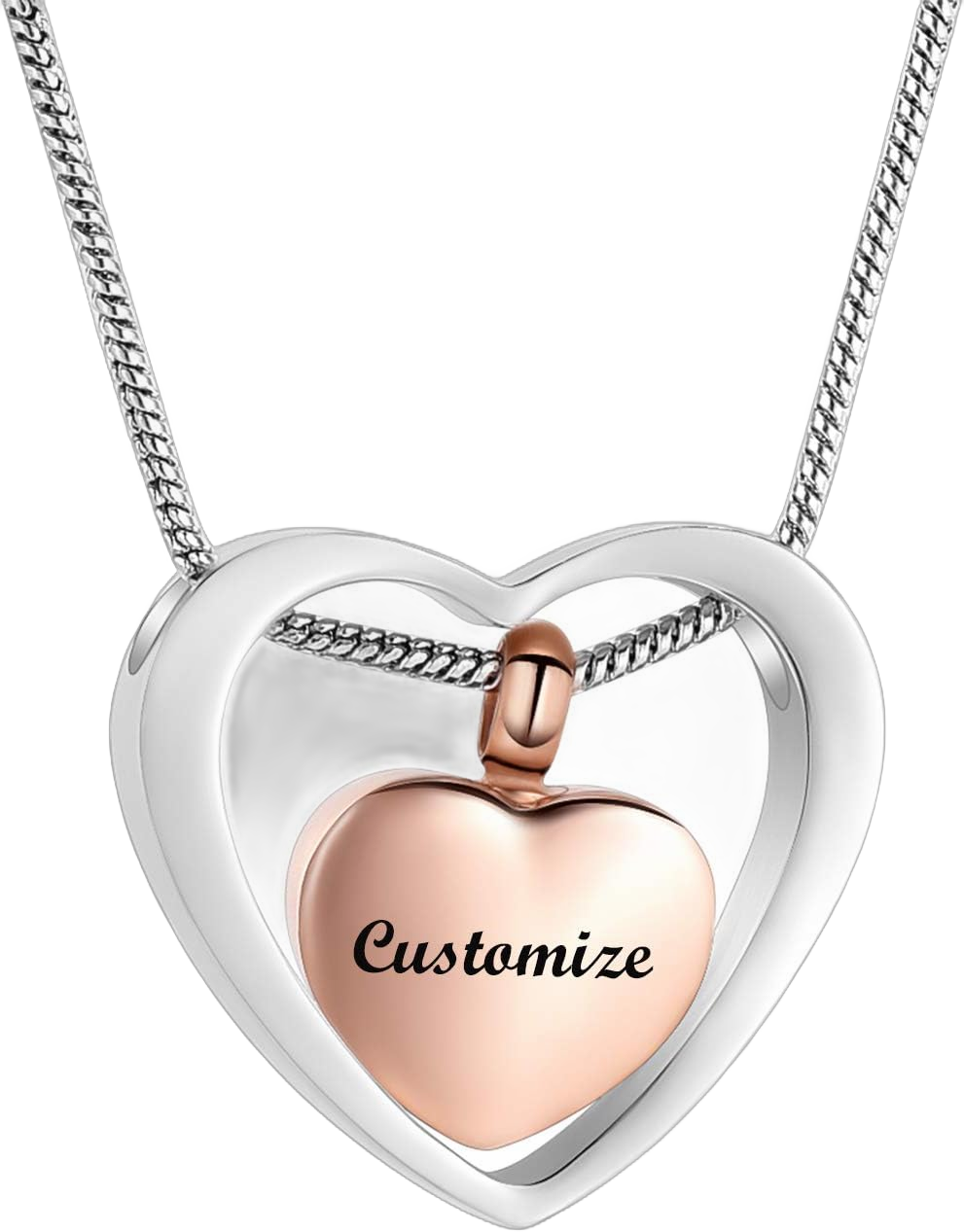 Heart in Heart Shiny Cremation Pendant Memorial Ash Necklace Jewelry Urn Necklaces for Ashes Customize