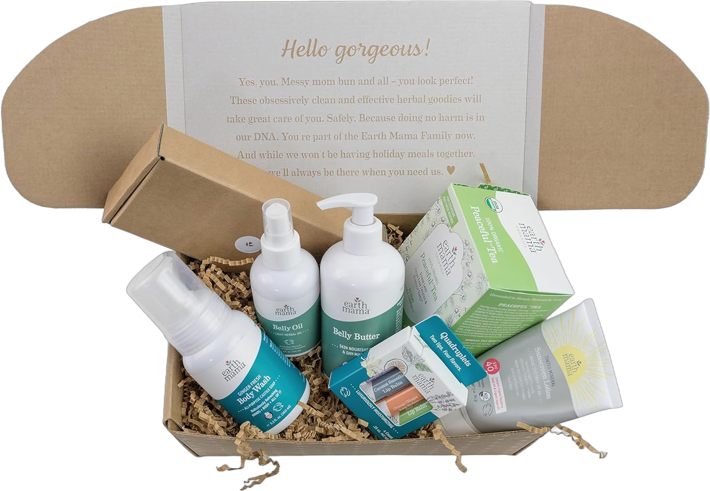 Earth Mama Pregnancy Pampering Gift Set|Organic Body Wash, Belly Butter, Lip Balm Set, Mini Deodorant Pack, Herbal Tea, Belly Oil & Sunscreen, 7 Pcs Pregnancy Pampering Gifts for Mom Set