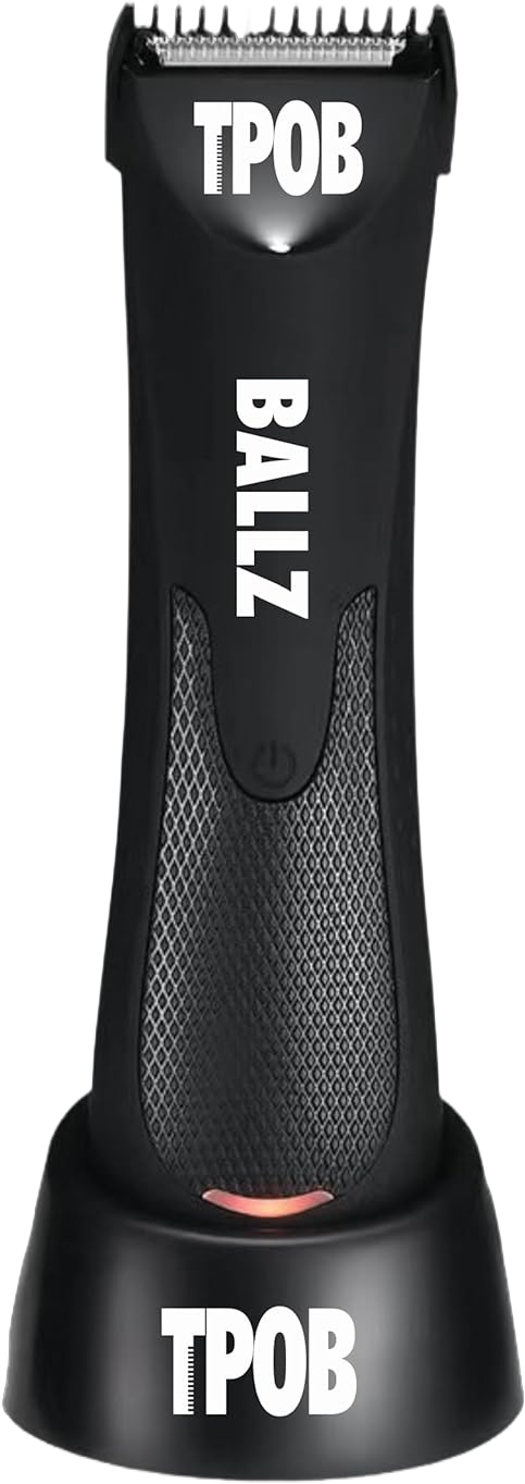 TPOB Ballz Male Grooming Trimmer - Cordless Rechargeable Hair Clippers for Men, Zero Gapped T-Blade, Electric Beard Trimmer Shaver - Black