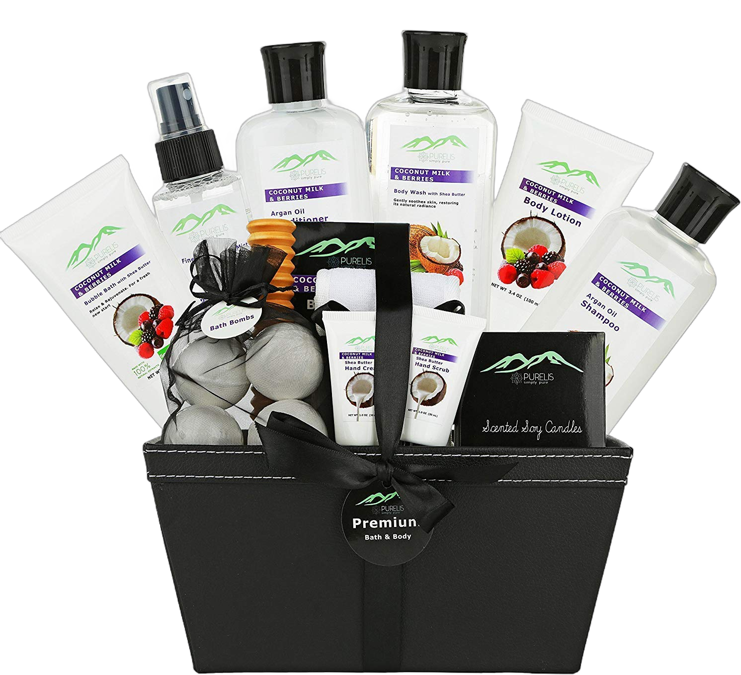Purelis Premium Bath & Body Gift Baskets. 18 PC Large Spa Bath Gift Baskets Women! Holiday Gift Baskets Women. Best Home Spa Baskets Women & Teens! Gift Baskets #1 Mom, Wife, Friends!…