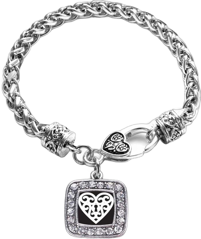 Inspired Silver - Silver Square Charm Bracelet with Cubic Zirconia Jewelry Heart Shaped Lock