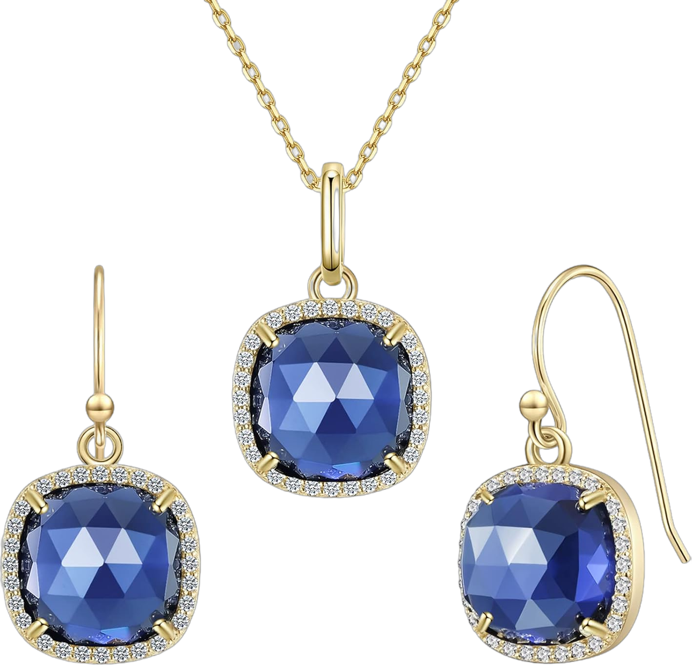 Jupiter Natural Sapphire Earrings and Necklace 14k Gold Plated Jewelry Sets for Women, Mother's Day, Valentine's Day, Birthday Jewelry Gifts for Women Mom, Wife, Best Friend