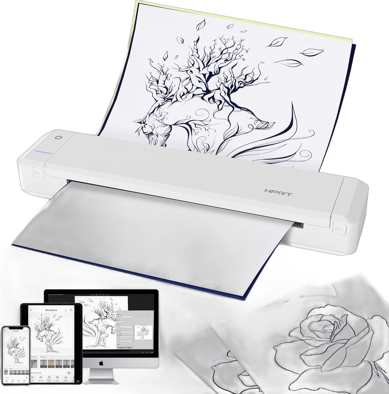 HPRT MT866 Thermal Tattoo Stencil Printer Kit - Wireless Bluetooth connectivity, Compatible with Smartphones, Tablets, Laptops, Perfect for Tattoo Artists and Beginners, Includes 10pcs Transfer Paper