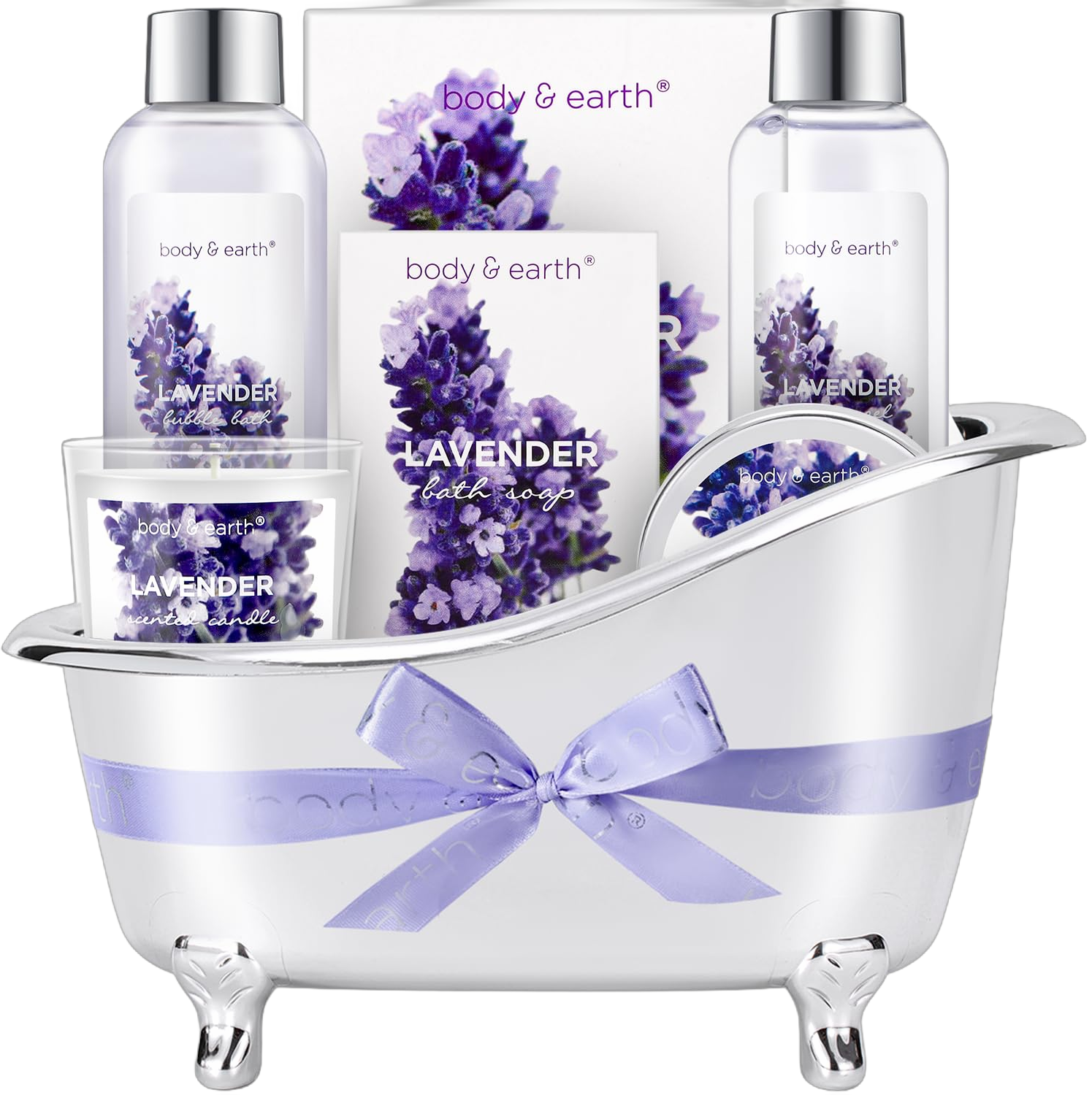 Gift Set for Women Body & Earth Gifts for Women Lavender Gift Baskets For Women Bath Sets for Women Gift with Bubble Bath Body Lotion Scented Candle Mothers Day Gifts Bath Gifts for Women