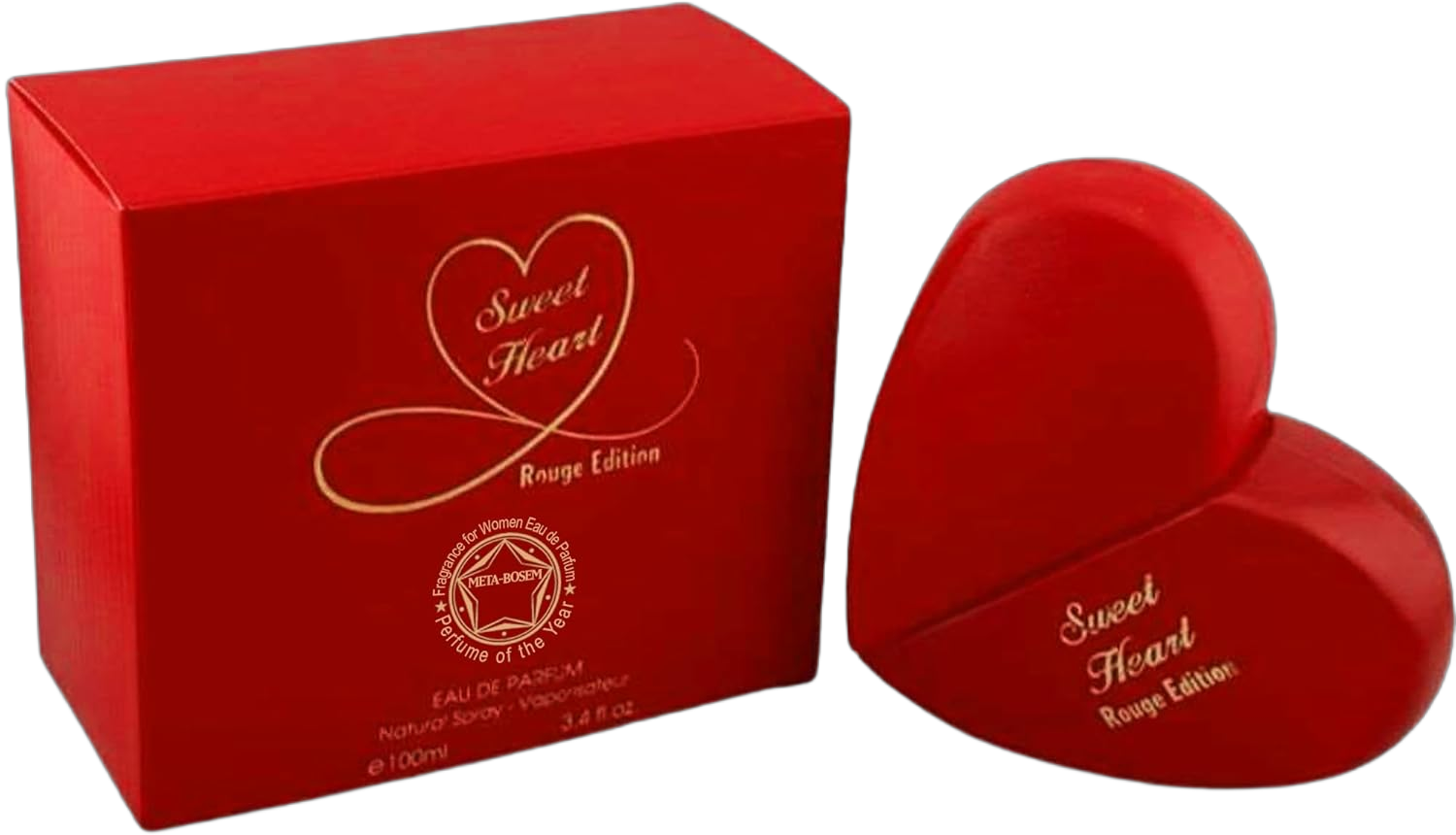 META-BOSEM Sweet Heart Rouge Edition, Eau De Parfum Spray Perfume for Women - Fresh Fruity Fragrance with Rose - a Heart Bottle Collection, Great Holiday Gift, 3.4 Fl Oz/100Ml