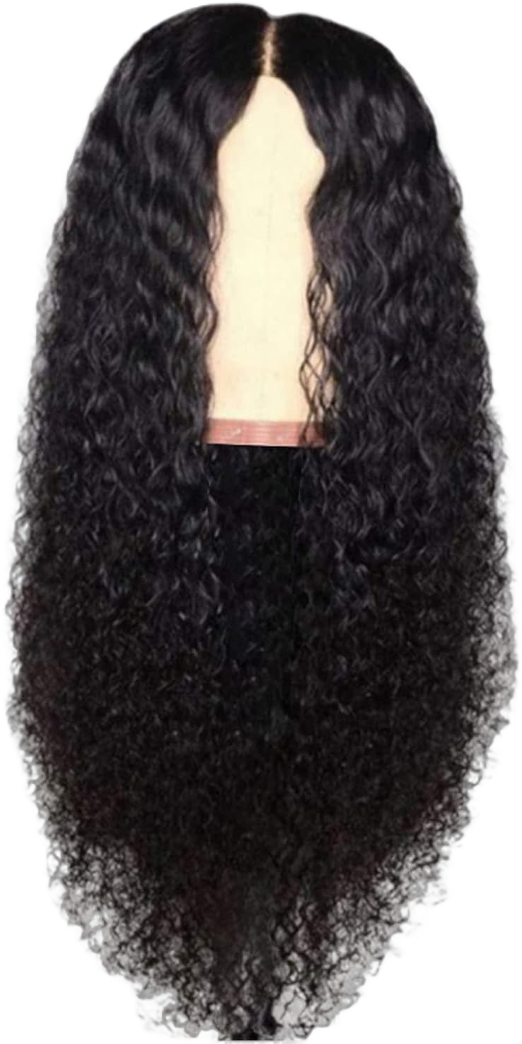 Hair Pack Wig Curly Female Big Wave Black Water Ripple Long Curly Hair High Temperature Silk Wig Headgear Curly Black Hair Head Circumference 22 Inches Hair Bundles with Closure 6x6（Black One Size Black