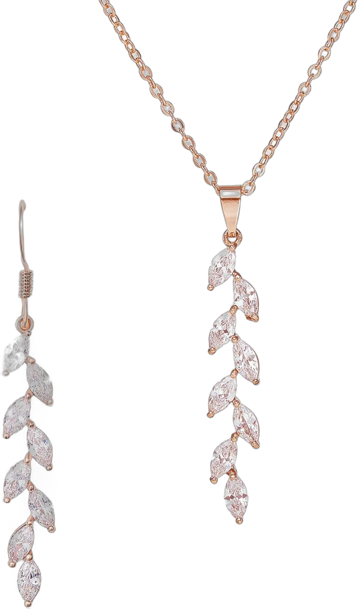 SWEETV Wedding Jewelry Sets for Brides Birdesmaid, Cubic Zirconia Marquise Bridal Necklace Earrings Set for Women, Prom Costume Wedding Jewelry Gift Rose Gold