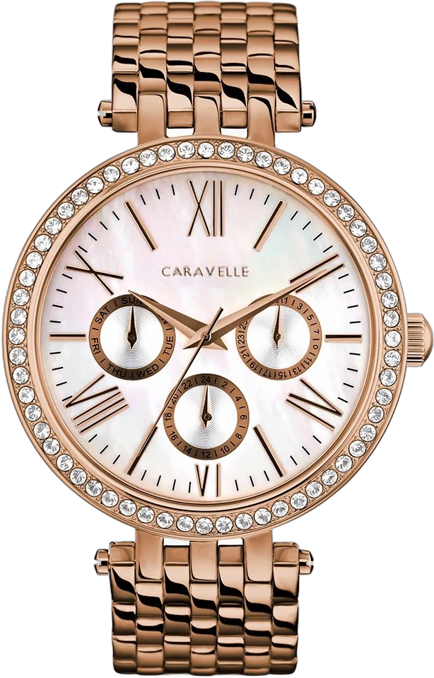 Caravelle Designed By Bulova Women's Rose Gold-Tone Stainless Steel Multifunction Crystal Watch 38mm